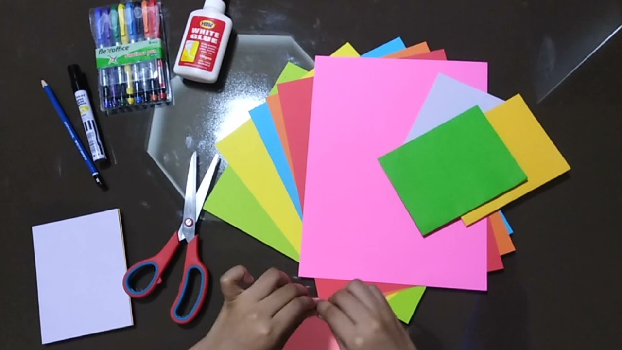How to make a simple booklet with 8 pages using colored construction papers || Easy booklet projects