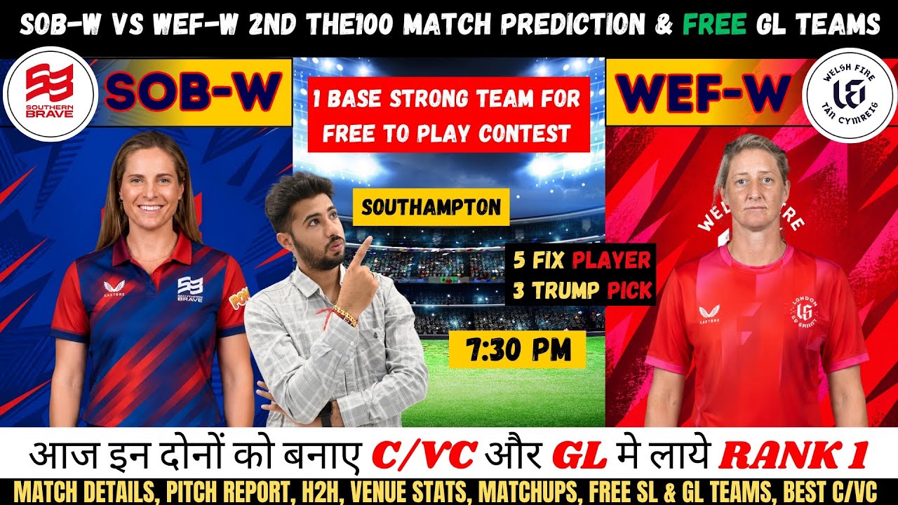 SOB-W vs WEF-W Dream11 Prediction, Southern Brave Women vs Welsh Fire Women Fantasy Team Analysis 