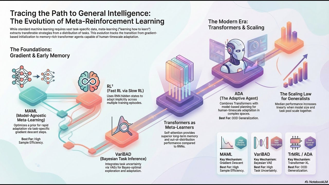 Meta-Learning and Meta-Reinforcement Learning - Tracing the Path towards DeepMind's Adaptive Agent