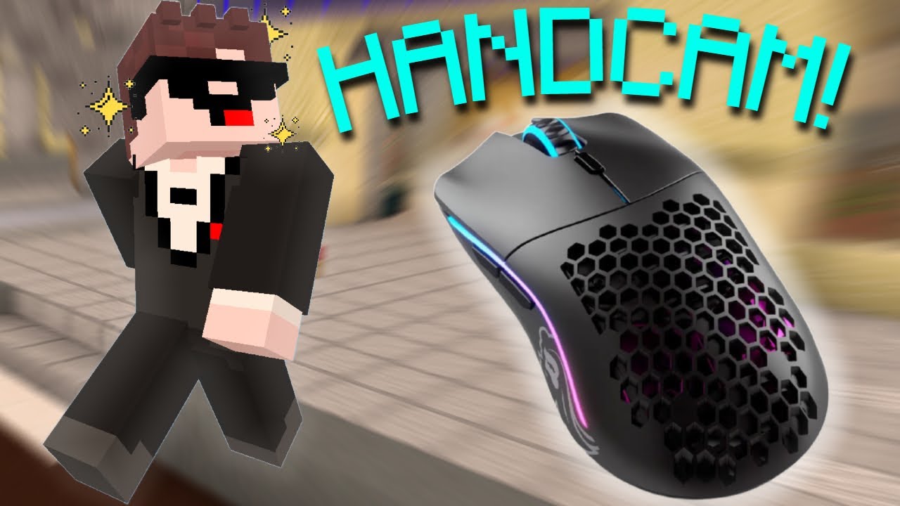 Jogando BEDWARS com HANDCAM com o meu MODEL O (MUITO DRAG CLICK)