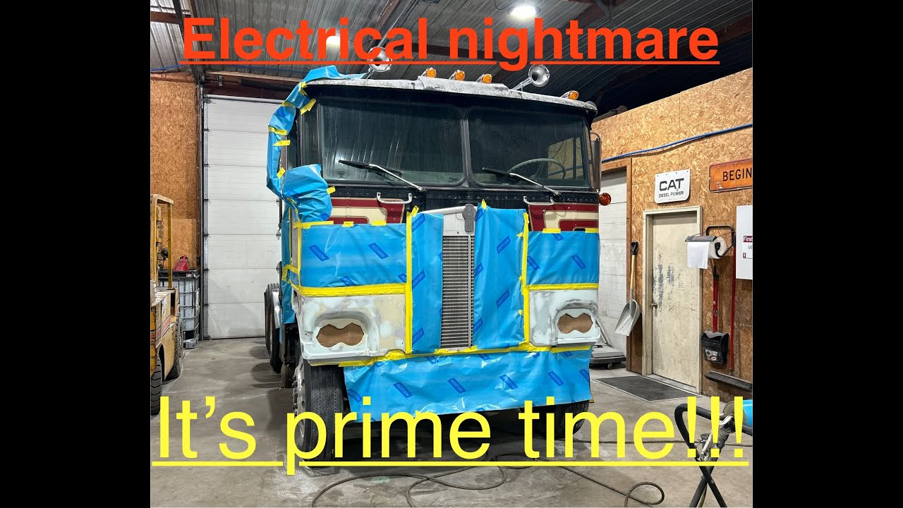 Cabover Kenworth primer work and new headlights, But not without trouble!!
