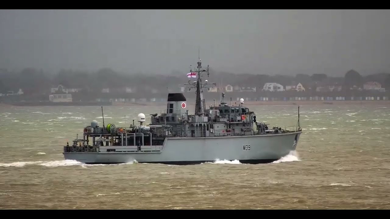 Royal Navy minehunter HMS Hurworth M39 passing Cowes Isle of Wight UK
