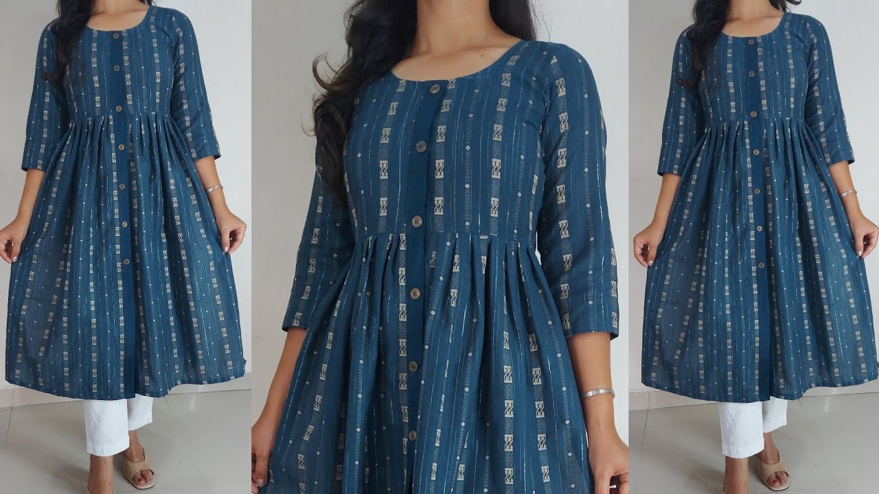Front Open Plated Kurti Cutting and Stitching/Front Button Placket Kurti Cutting and Stitching