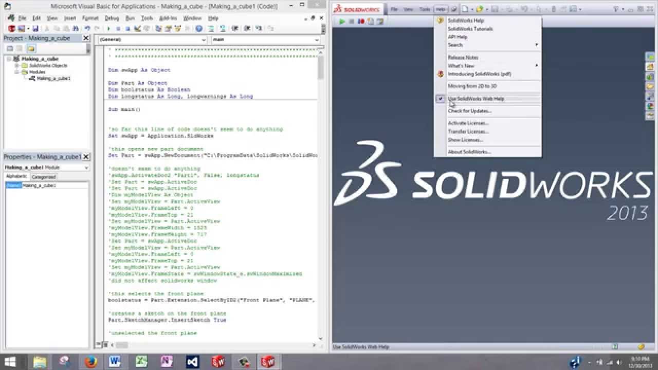 SolidWorks API Tutorial #2, Editing Code
