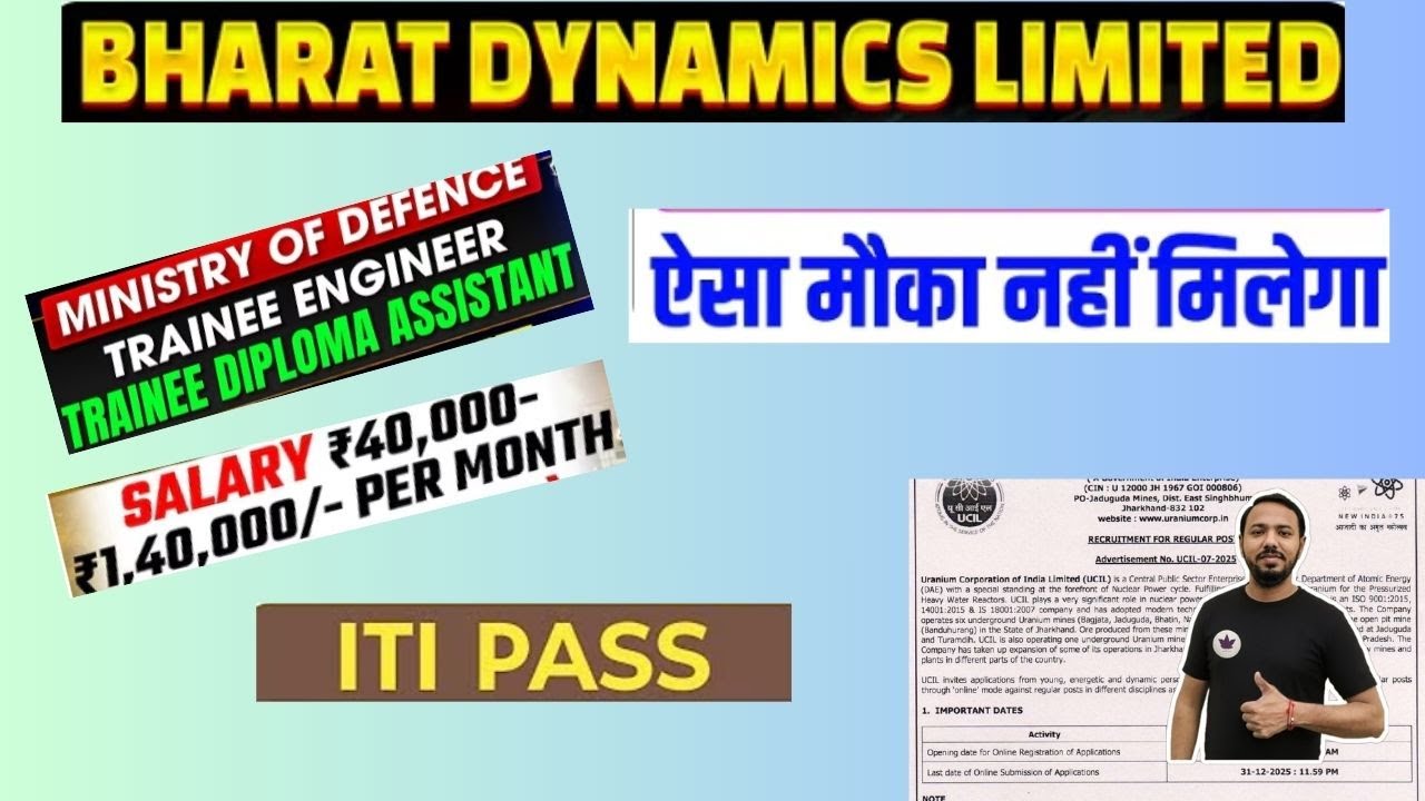 BDL New Notification  Bharat Dynamic Limited ITI Pass Freshers Trainee Apprentice Vacancy| #itijobs