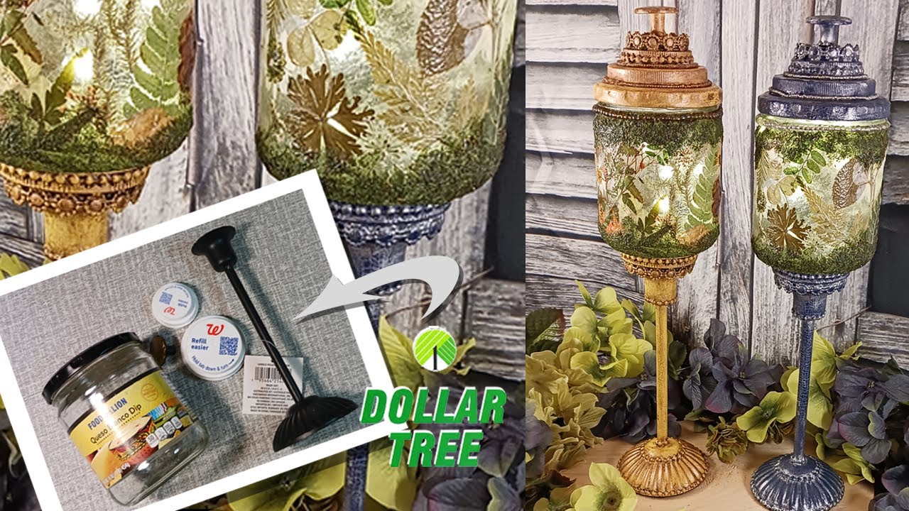 Decoupage Pressed Flowers Lamp DIY with Dollar Tree & Waste Upcycle Products SD Kelley SagiCat Magic