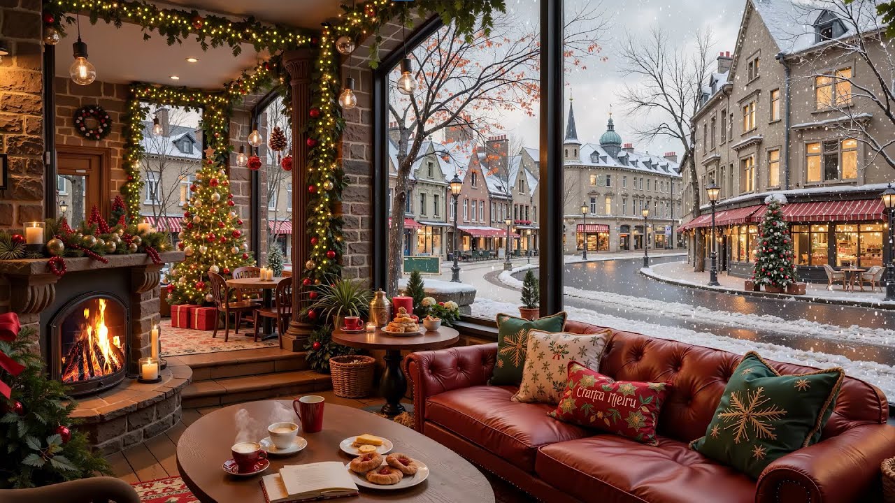 Soft Christmas Jazz Piano Caf&eacute; ☕ Gentle Smooth Jazz & Warm Fire Crackling for Deep Relax & Sleep