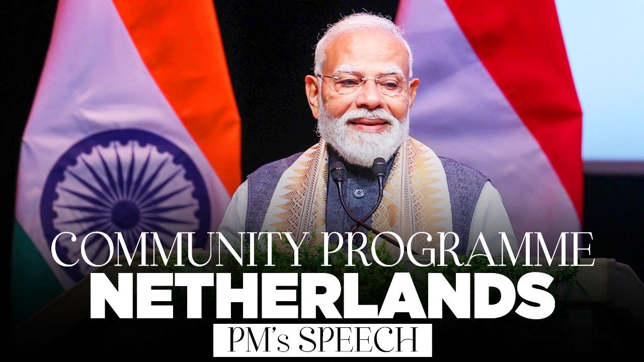 PM Modi addresses a community programme in The Hague, Netherlands