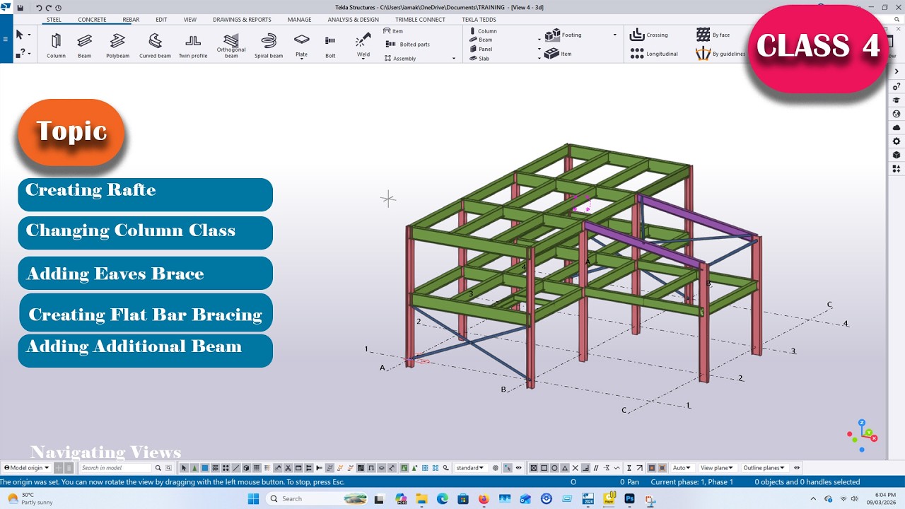CLASS 4 | MODELING STEEL RAFTERS AND BRACING | TEKLA STRUCTURE FULL COURSE IN BANGLA