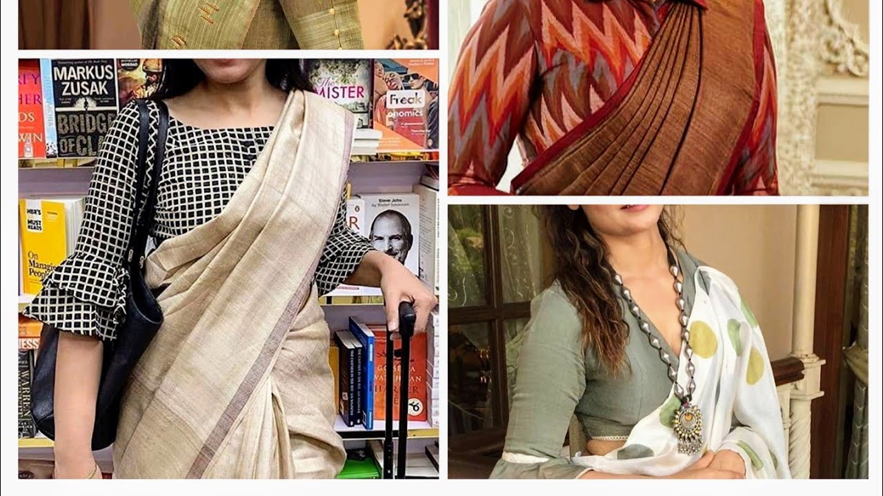 🌹New cotton saree with fancy trendy blouse designs /linen saree wala blouse design #cottonsarees