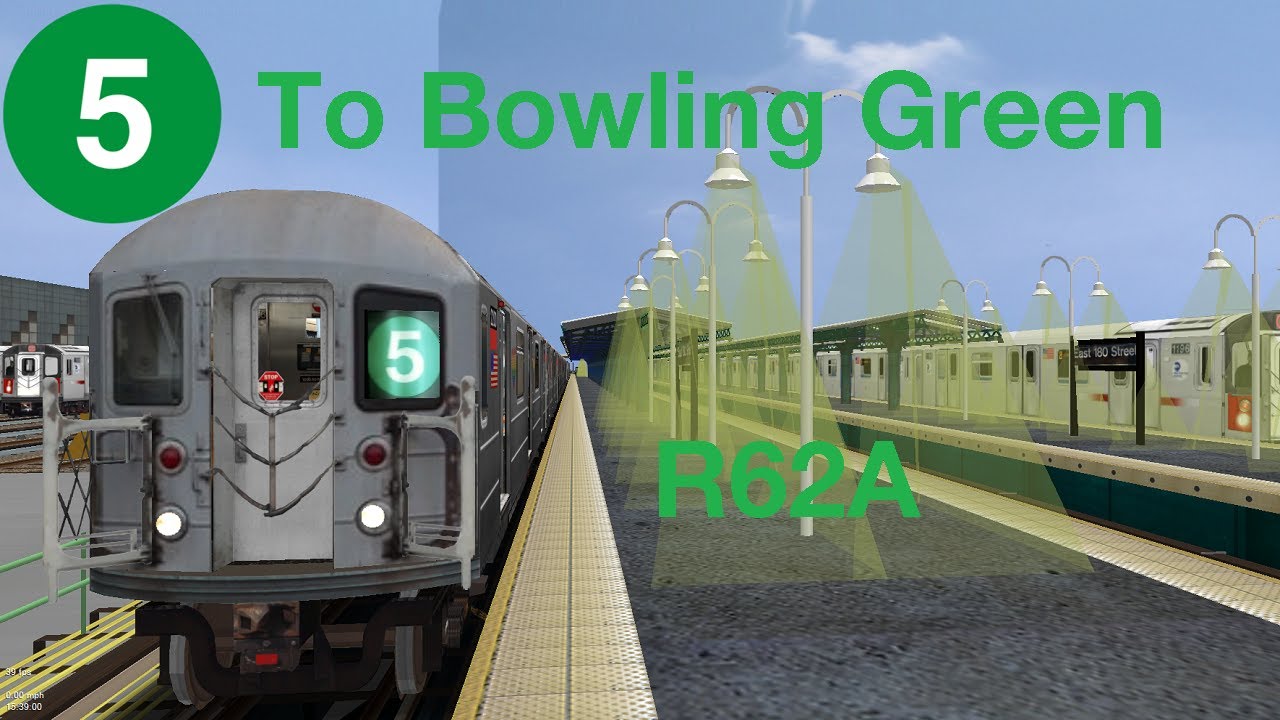 OpenBVE HD 60 FPS: R62A 5 train from Eastchester-Dyre Av to Bowling Green (Weekend)