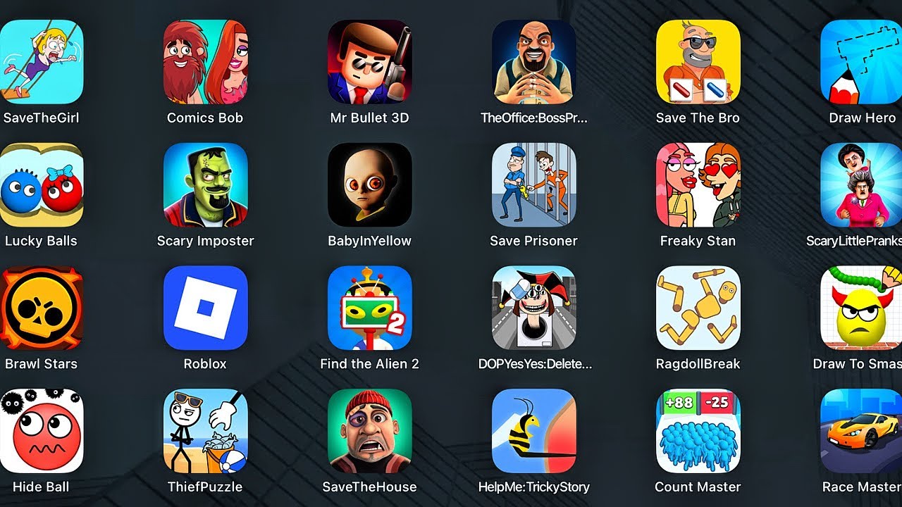 Roblox, Draw To Smash, HelpMeTricky Puzzle, ThiefPuzzle, Hide Ball, Save Prisoner, Save The House