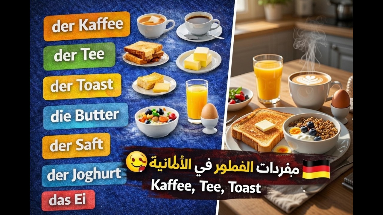 041. الدرس (41) مفردات الفطور في الألمانية 🇩🇪 |  بسهولة للمبتدئين