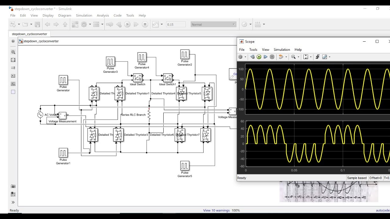 Понижающий циклоконвертер, созданный с помощью Matlab Simulink.