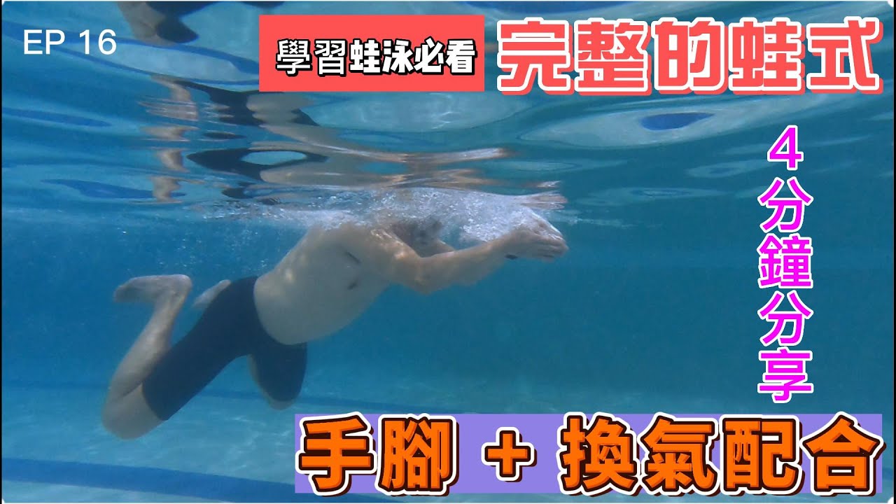 EP 16 蛙式的手腳及換氣配合技巧. 教會你4個步驟 - 划手、換氣、踢水、漂浮. 4分鐘學起來完整的蛙式. Breaststroke Technique! 提高游泳速度!