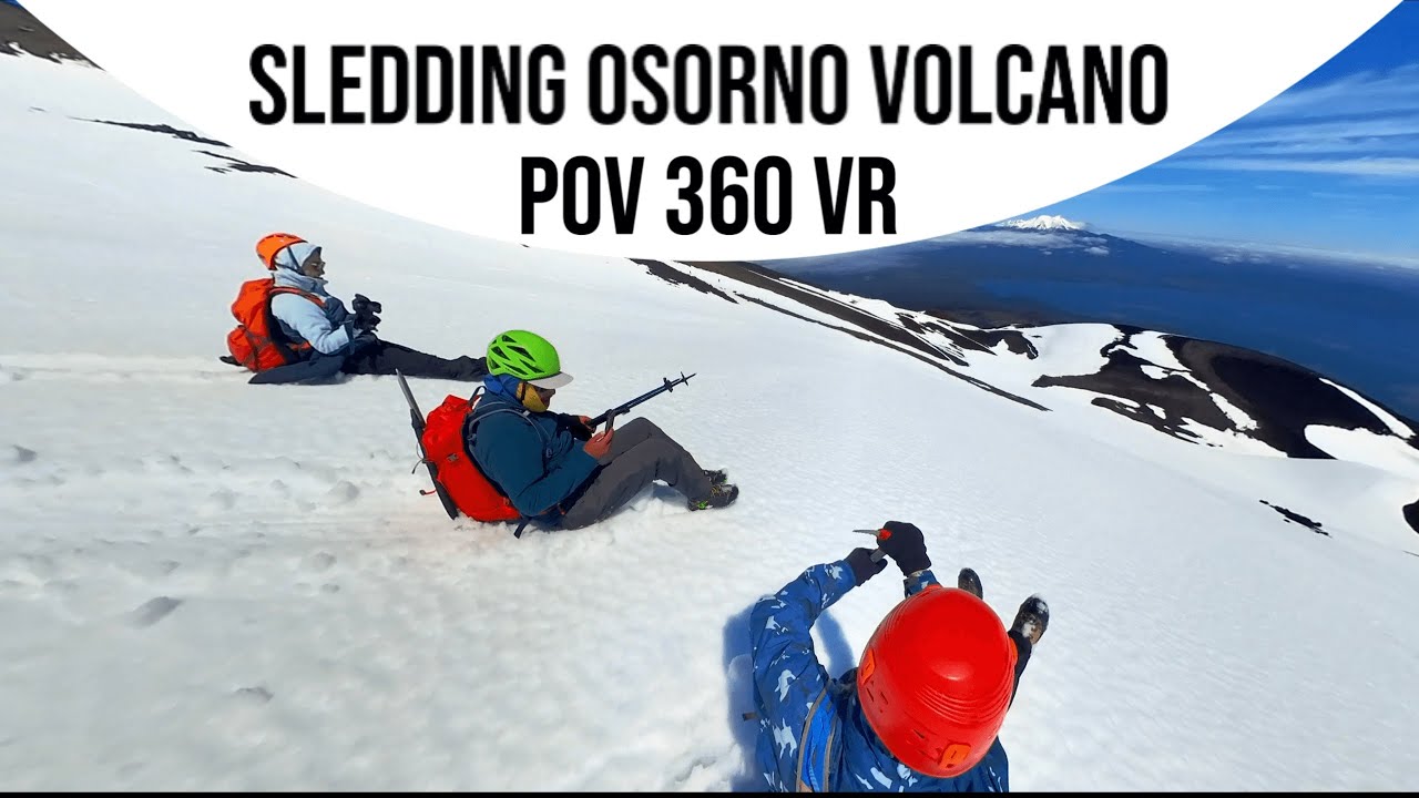 POV Race Down the Slopes of Osorno Volcano in Patagonia, Chile, Sledding on Backsides 360 VR Video