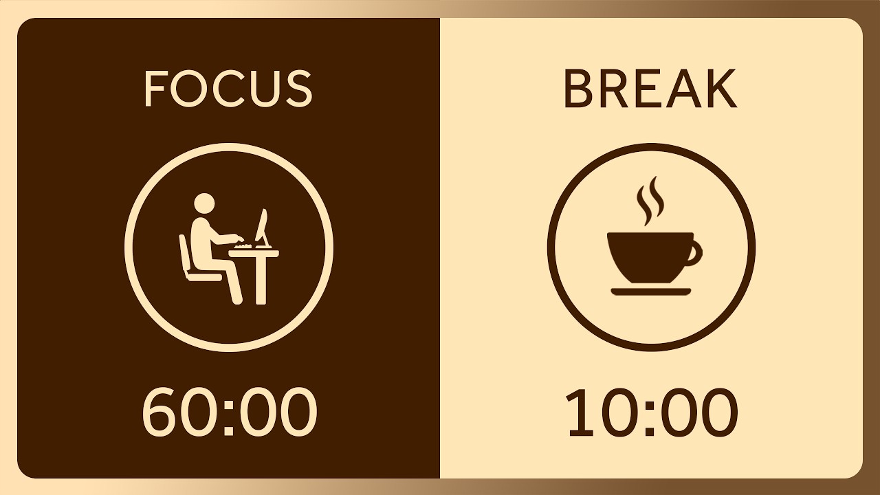 60/10 Pomodoro Timer with Brown Noise | 4 Hours Focus Session | Get Focused & Stay Productive