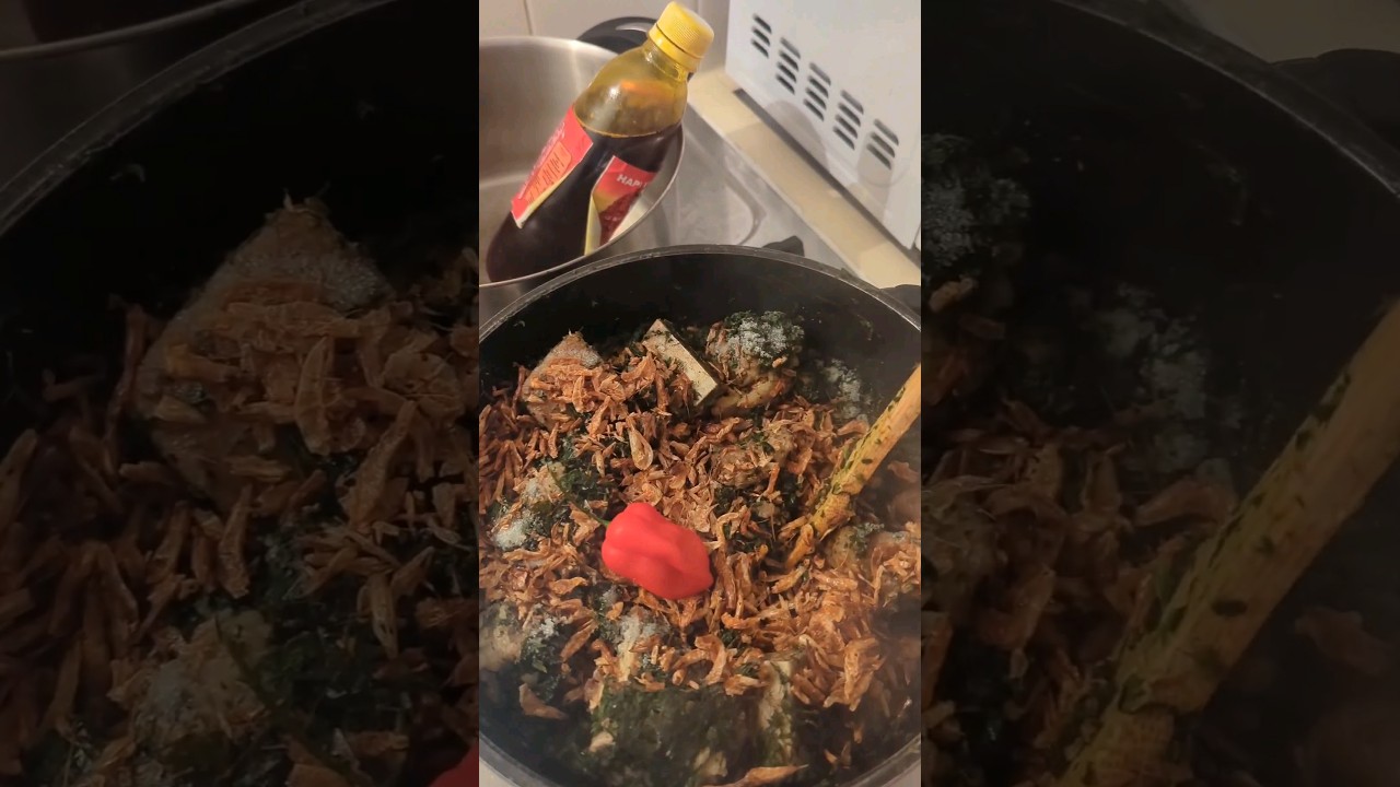 1 minute cuisine - #Eru aux #&eacute;pinards. 1 min cooking Eru and fufu🤩🥰. #cooking #recipe #fufu #epinard