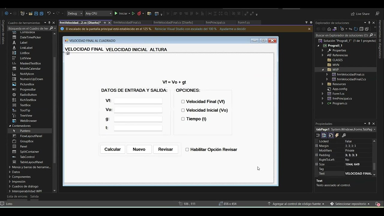 PROYECTO EN C# :  FORMULAS FÍSICAS - MÉTODOS Y CLASES 2
