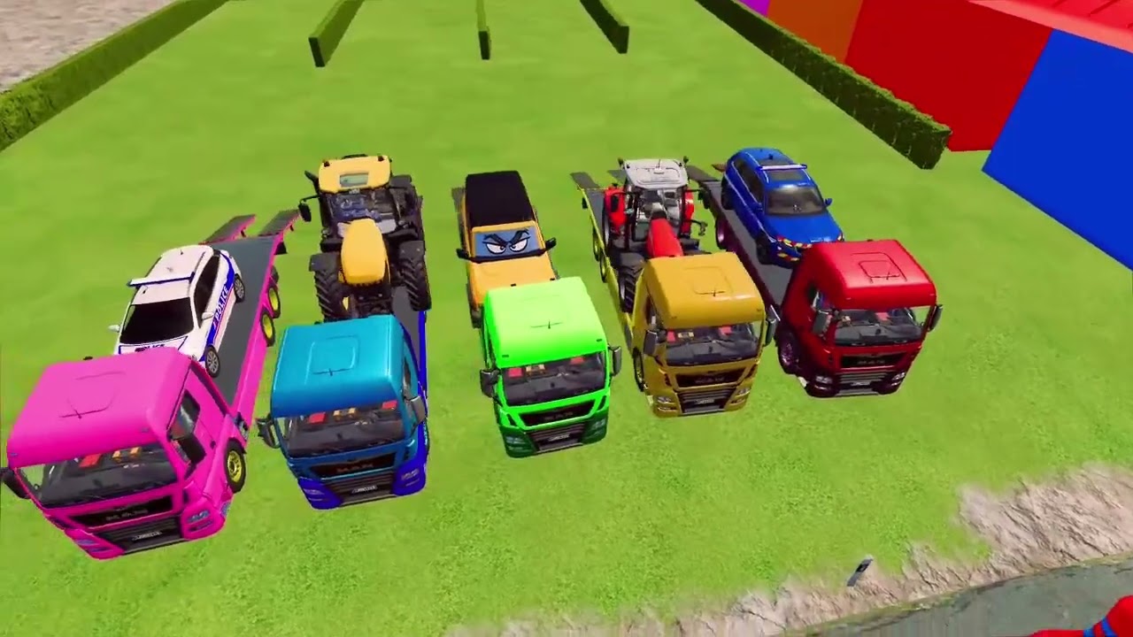 TRANSPORT BMW SCHOOL BUS & MINI HONDA TRACTOR w/ FLATBED TRAILER TO GARAGE! 