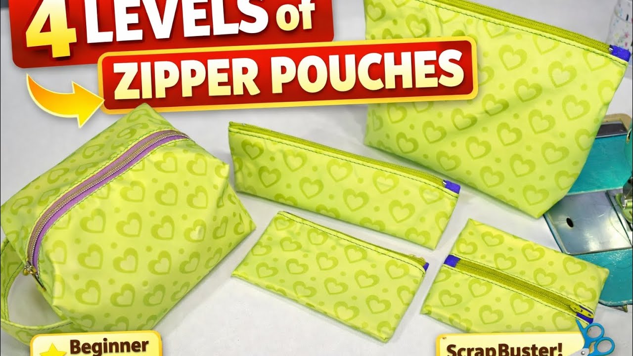 4 Easy Zipper Pouches to Sew | Beginner Friendly Scrap Buster Sewing Tutorial