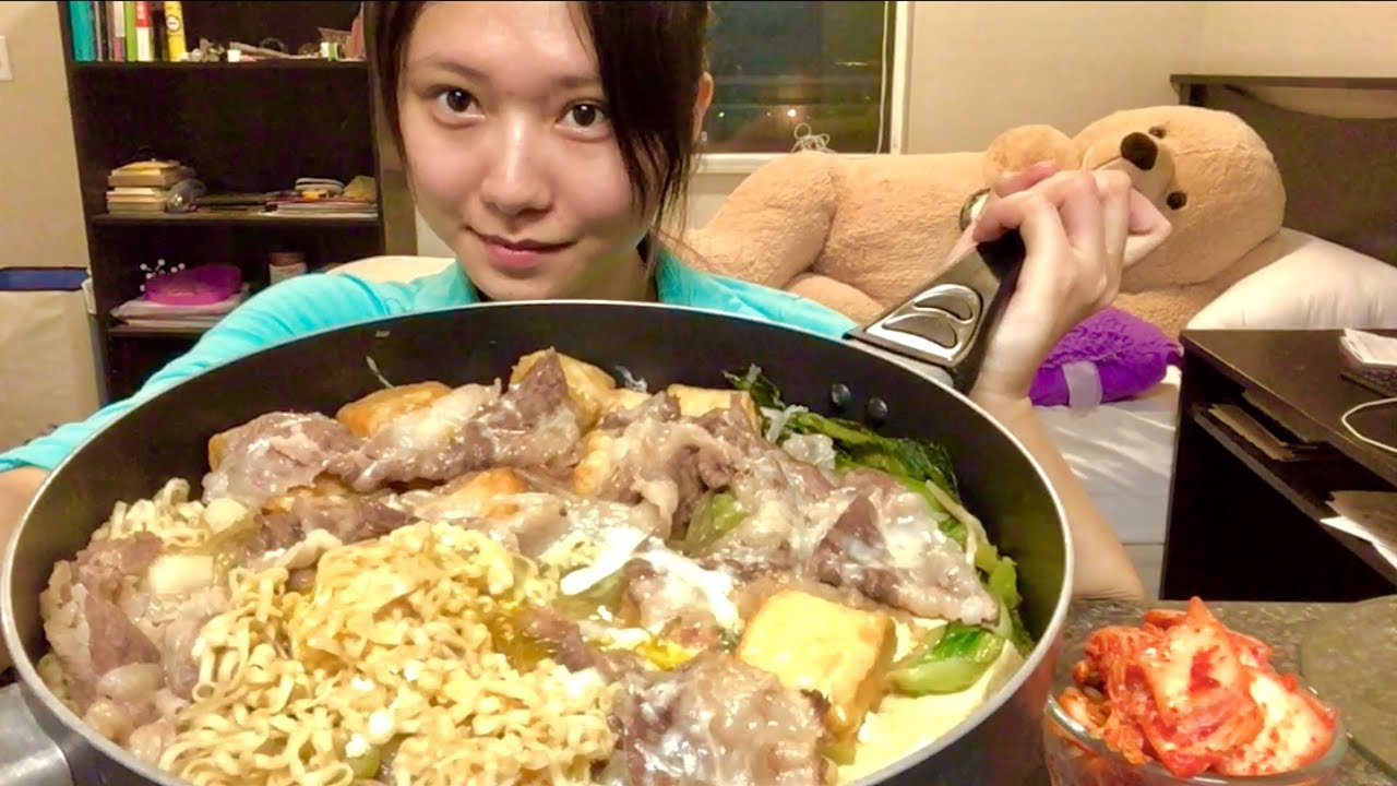 【加长版吃播】[Eating Show] 部队锅&辣白菜 Army Base Stew 鱼豆腐&午餐肉&年糕&上海青&肥牛&金针菇-Mukbang