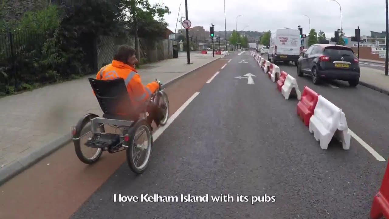 Jamie cycles Shalesmoor accessible cycling lane in Sheffield before it was taken down!