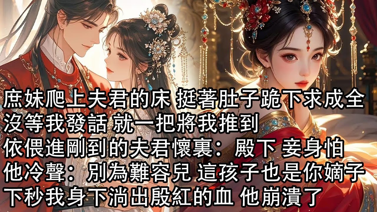 【一口氣看完】庶妹爬上夫君的床 挺著肚子跪下求成全，沒等我發話 就一把將我推到，依偎進剛到的夫君懷裏：殿下 妾身怕，他冷聲：別為難容兒 這孩子也是你嫡子，下秒我身下淌出殷紅的血 他崩潰了