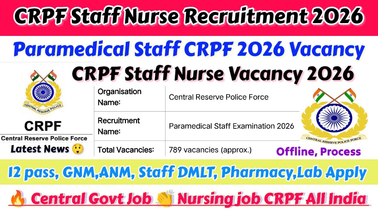 Staff Nurse Vacancy 2026,CRPF Staff Nurse Vacancy 2026,Central Govt Staff Recruitment,NursingVacancy