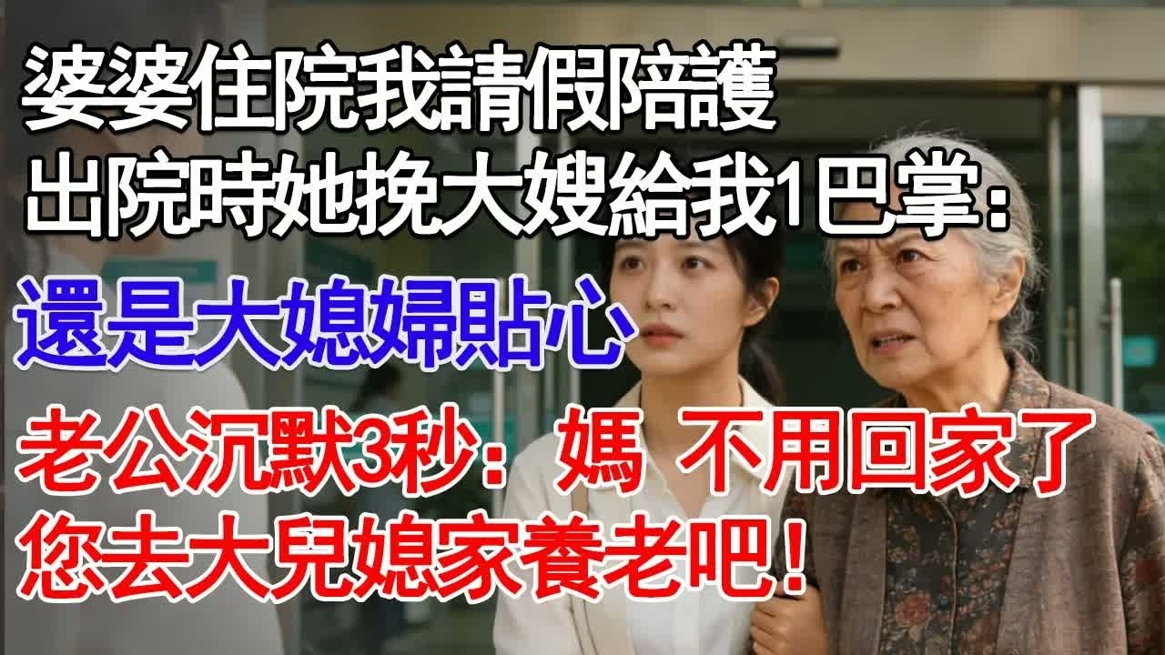婆婆住院我請假陪護，出院時她挽著大嫂胳膊當眾給我1巴掌：還是大媳婦貼心，老公沉默3秒說：媽，不用回家了，您去大兒媳家養老吧！#深夜淺讀 #故事分享 #人生感悟 #情感