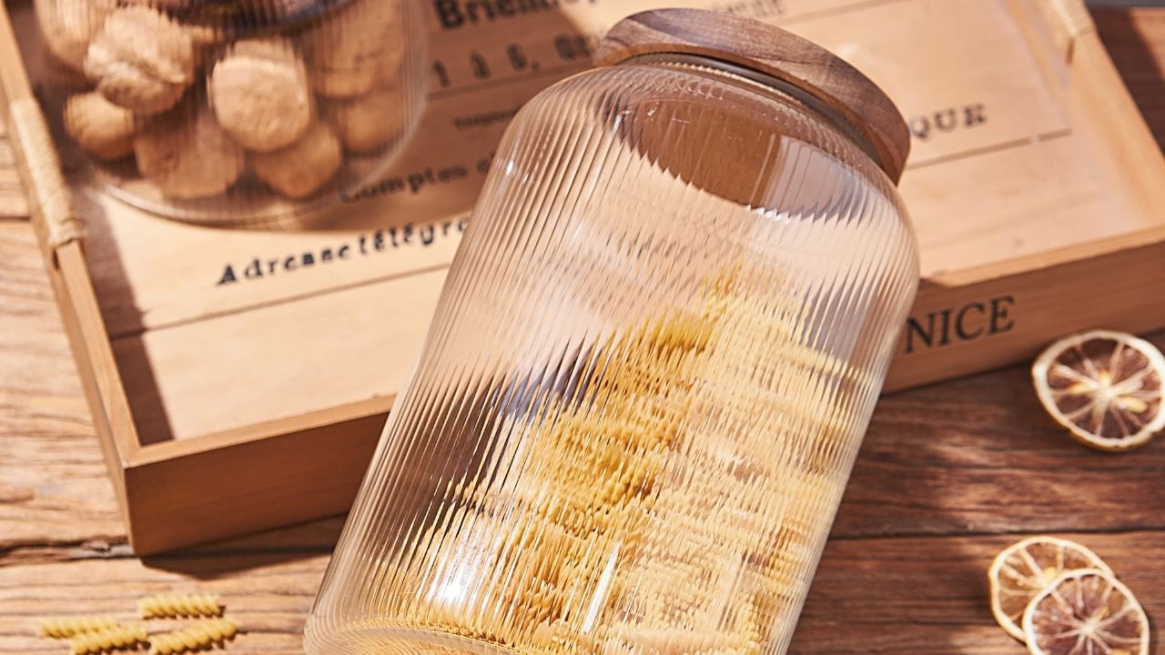 Ribbed Large Glass Storage Jar with Acacia Wooden Lid