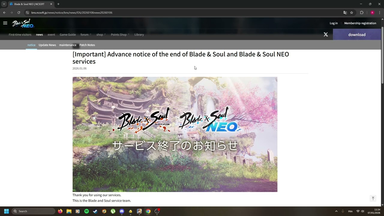 Blade & Soul NEO and LIVE is finished RIP 2017-2026 NCSOFT decided to pull the plug JP EOS MMORPG