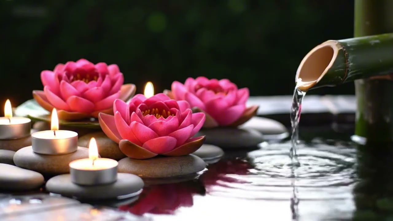 5 Hours Music & bamboo pours water Relaxing for midnight Deep and Sleep #musicrelaxation