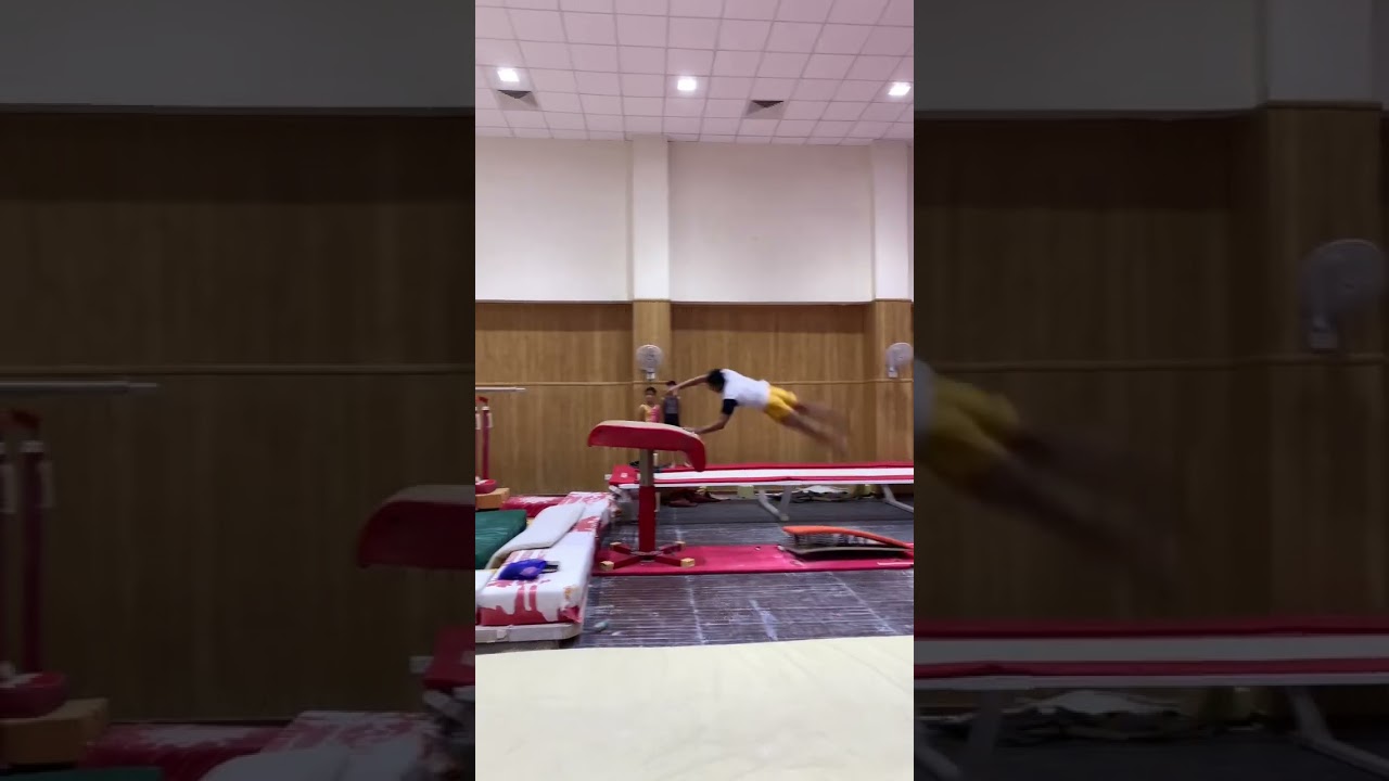 Gymnastics training on table vault 