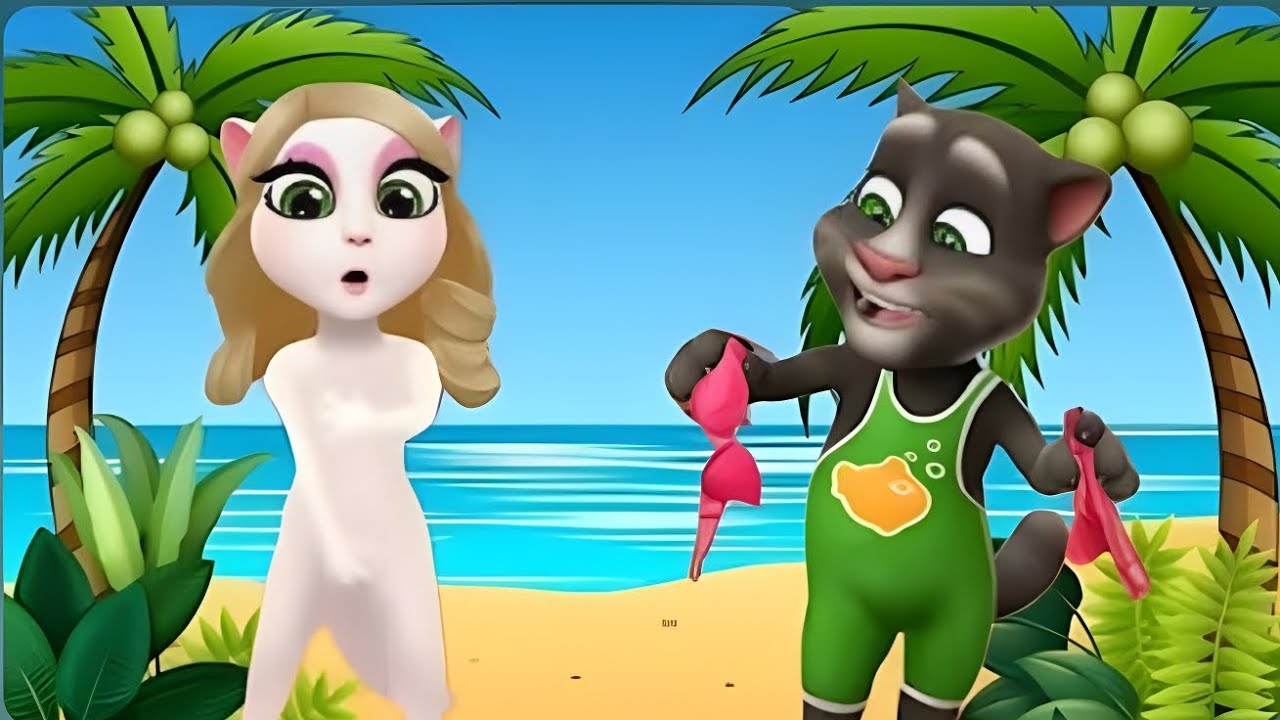 My talking anglea 2 and My talking tom 2 on the beach.