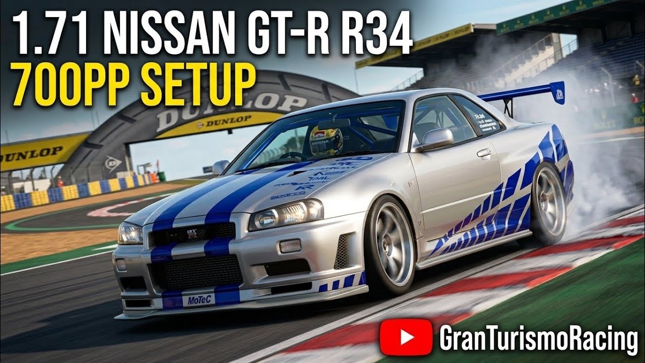 💰 GT7 1.71 NISSAN R34 GT-R 700pp setup - WTC 700 LE MANS GRIND