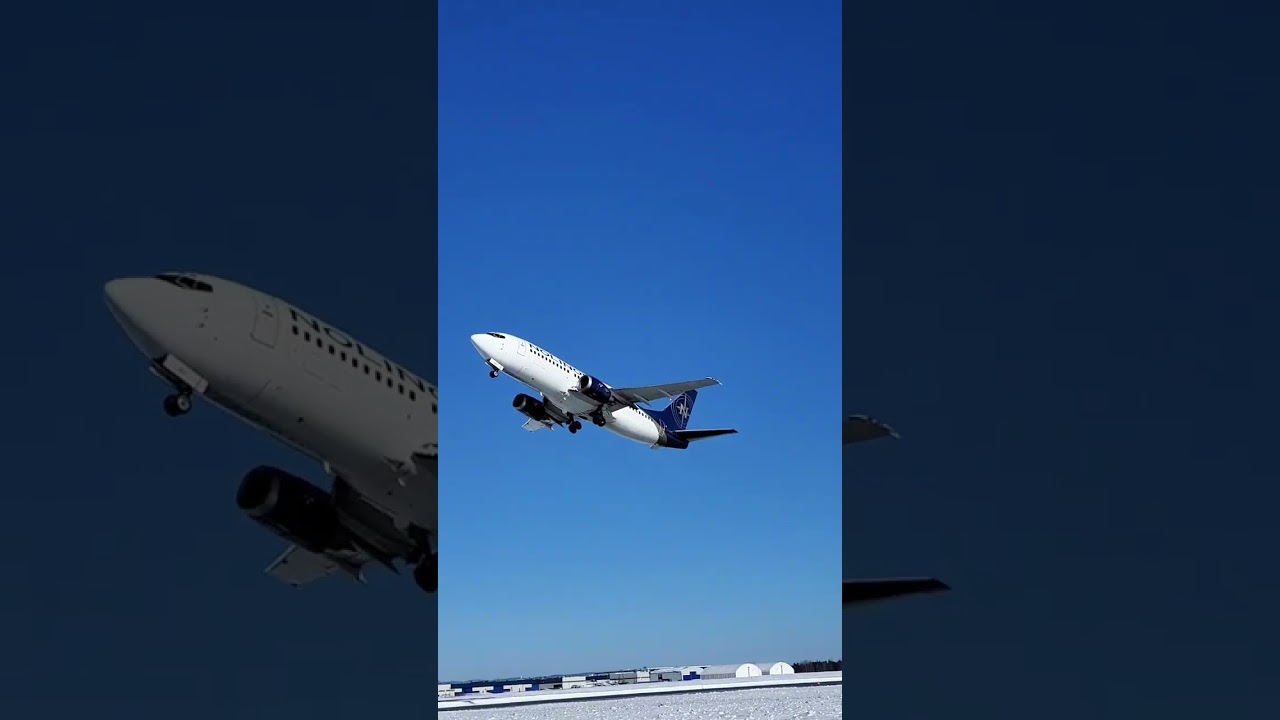 Incredible Boeing 737-300 Takeoff From Icy Runway