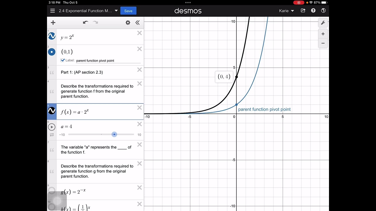 Exponential Function Manipulation with Desmos