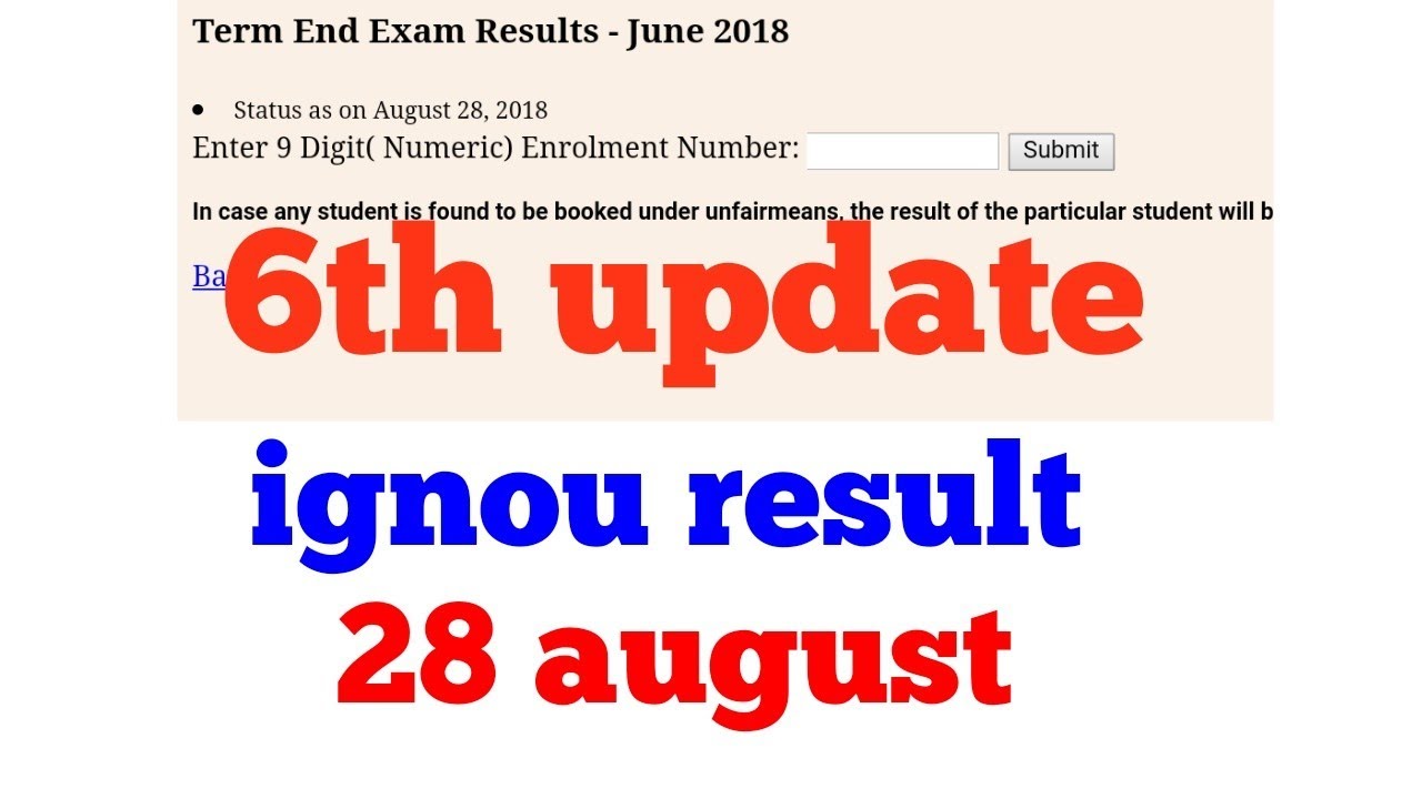 ignou result 2018 6th update || ignou results new update