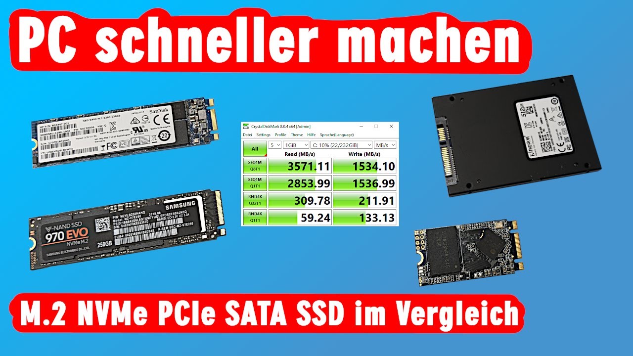 PC schneller machen - SSD Test und Vergleich - Geschwindigkeitsunterschiede bei NVMe SATA M.2 NGFF