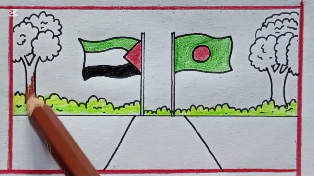 Two Muslim country flag drowning very easy art  Bangladesh and plistin flag drowning Dom's calourdro