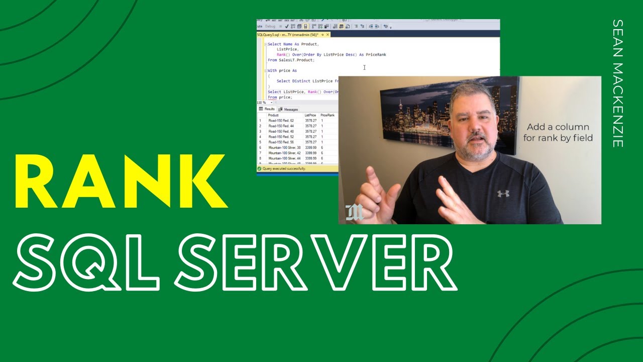 How to Create a Rank Column in SQL Server - TSQL Rank, Partition By, and Order By.