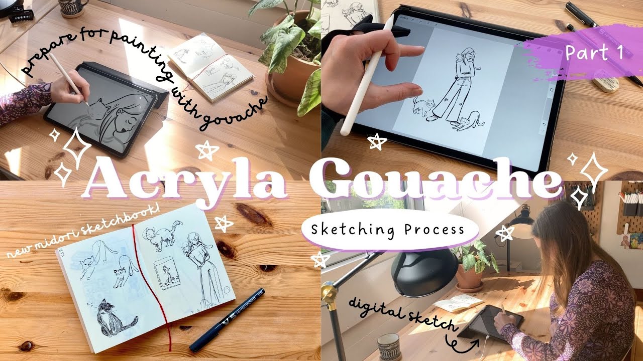 Paint with me ✨ Acrylic Gouache 🐈 How I prepare for a painting (part 1)