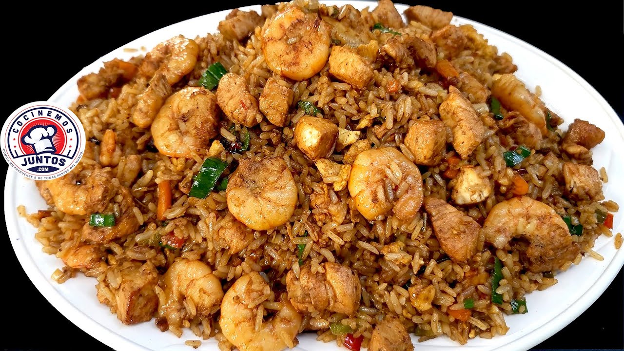 Como hacer arroz frito chino con pollo y camarones receta