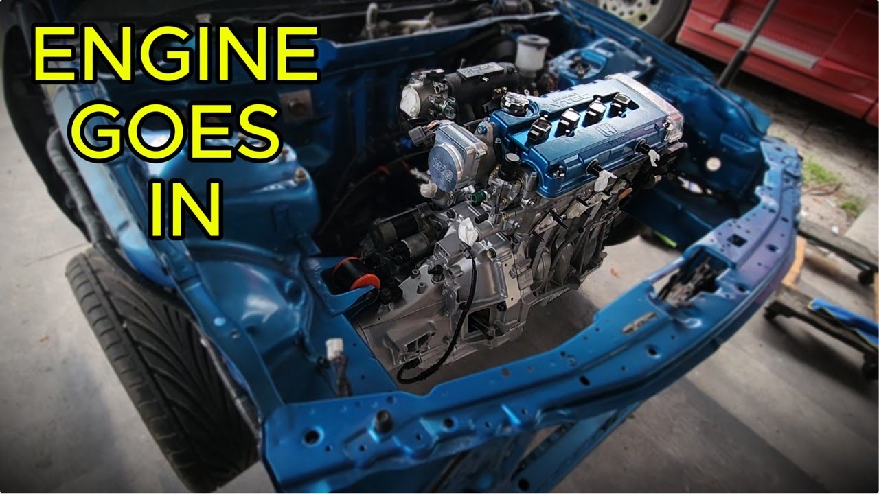 Installing the Engine  Acura Integra Build Timel #EngineInstall#IntegraBuild#ProjectCar#Timelapse