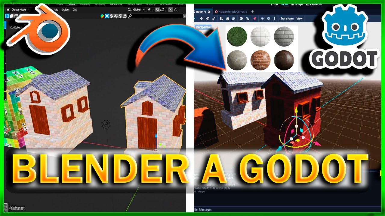 EXPORTA ASSETS 3D  y MATERIALES de BLENDER a GODOT 4 - glb - gltf   CREA tus materiales