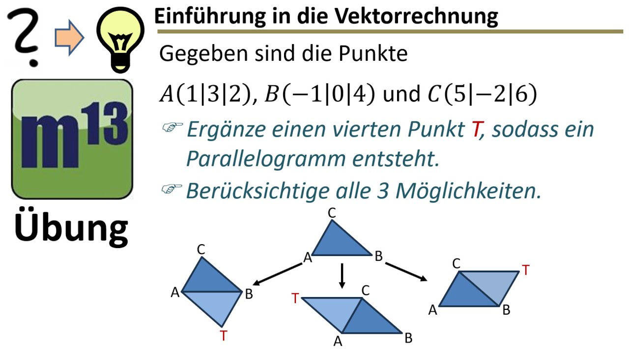 Alle möglichen Punkte bestimmen, mit denen sich Dreieck zu Parallelogramm ergänzen lässt.