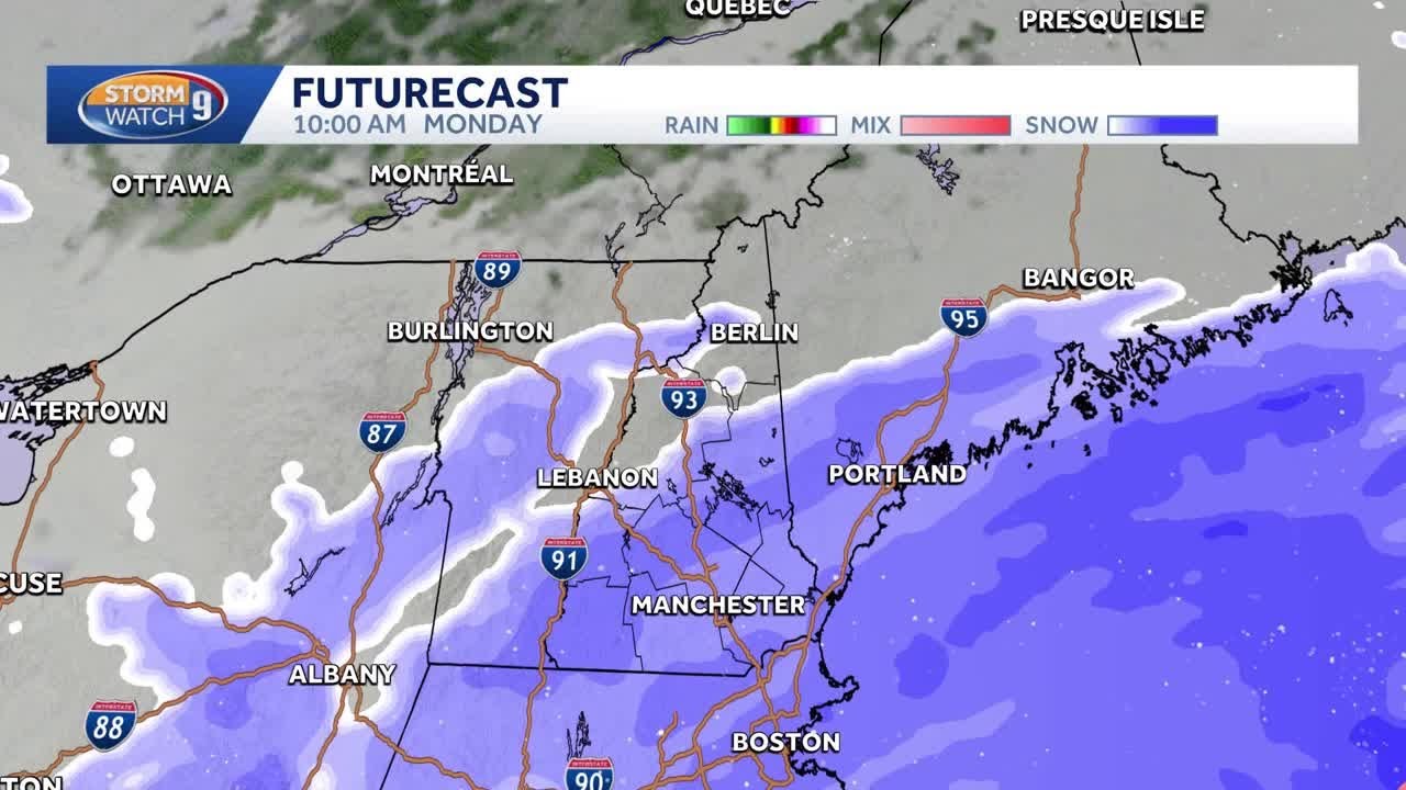 New Hampshire hourly weather: Track snow from nor'easter