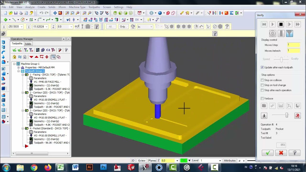 MasterCam X5 || Basic Milling Example || Contour and Pocket Mill