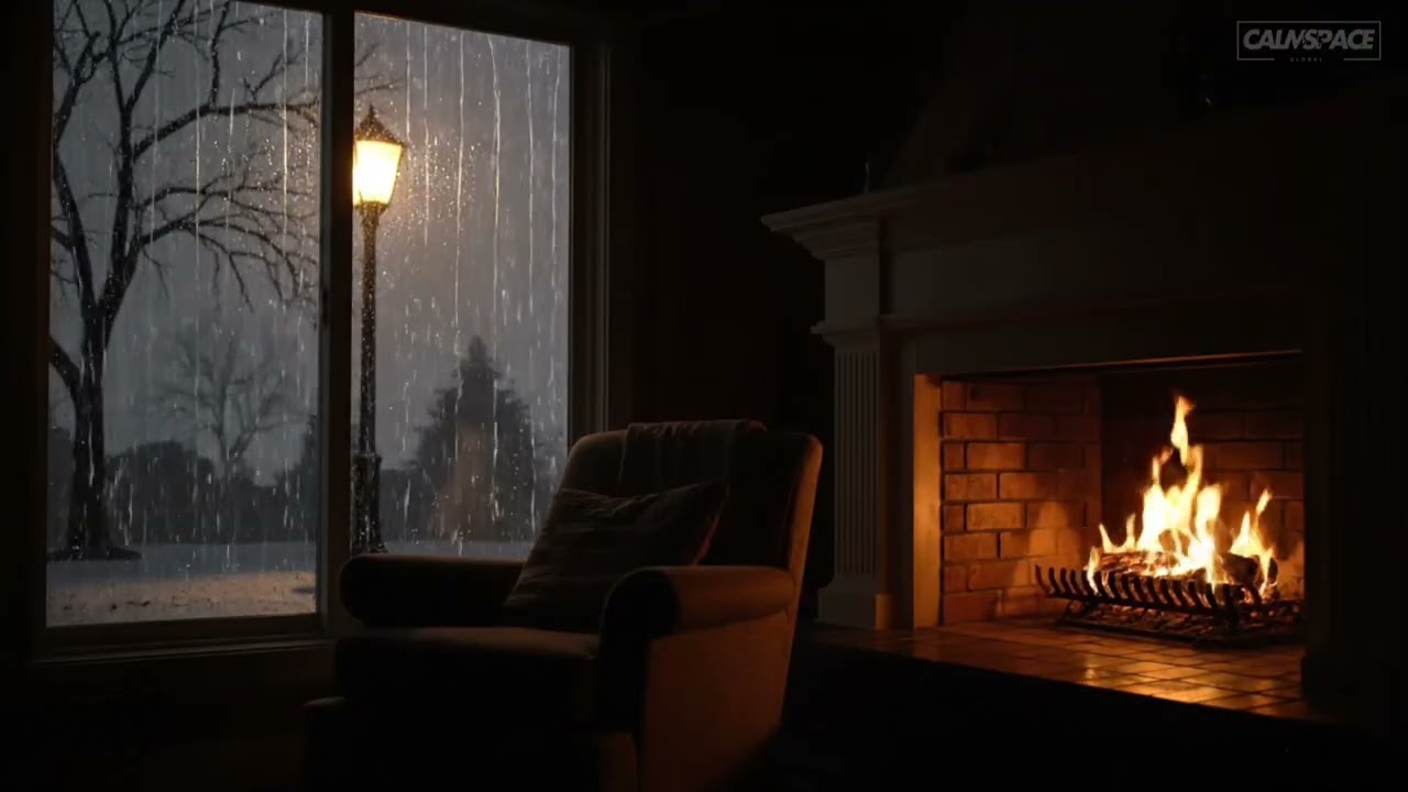 Heavy Rain Storm & Fireplace 🔥🌧️ Safe Inside the Cabin for Sleep
